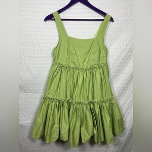 Aureta Studio Dahlia Dress Puff Mini XS Pistachio Green Tiered Anthropologie XS